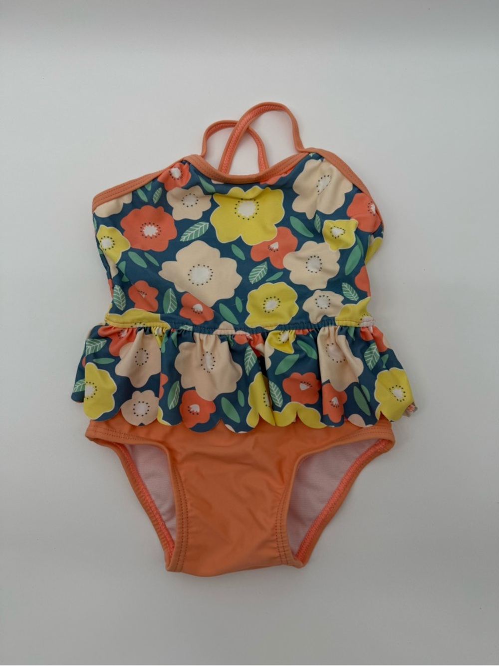 Ruffle butts Girls' Floral Peach Ruffle One-Piece Swimsuit